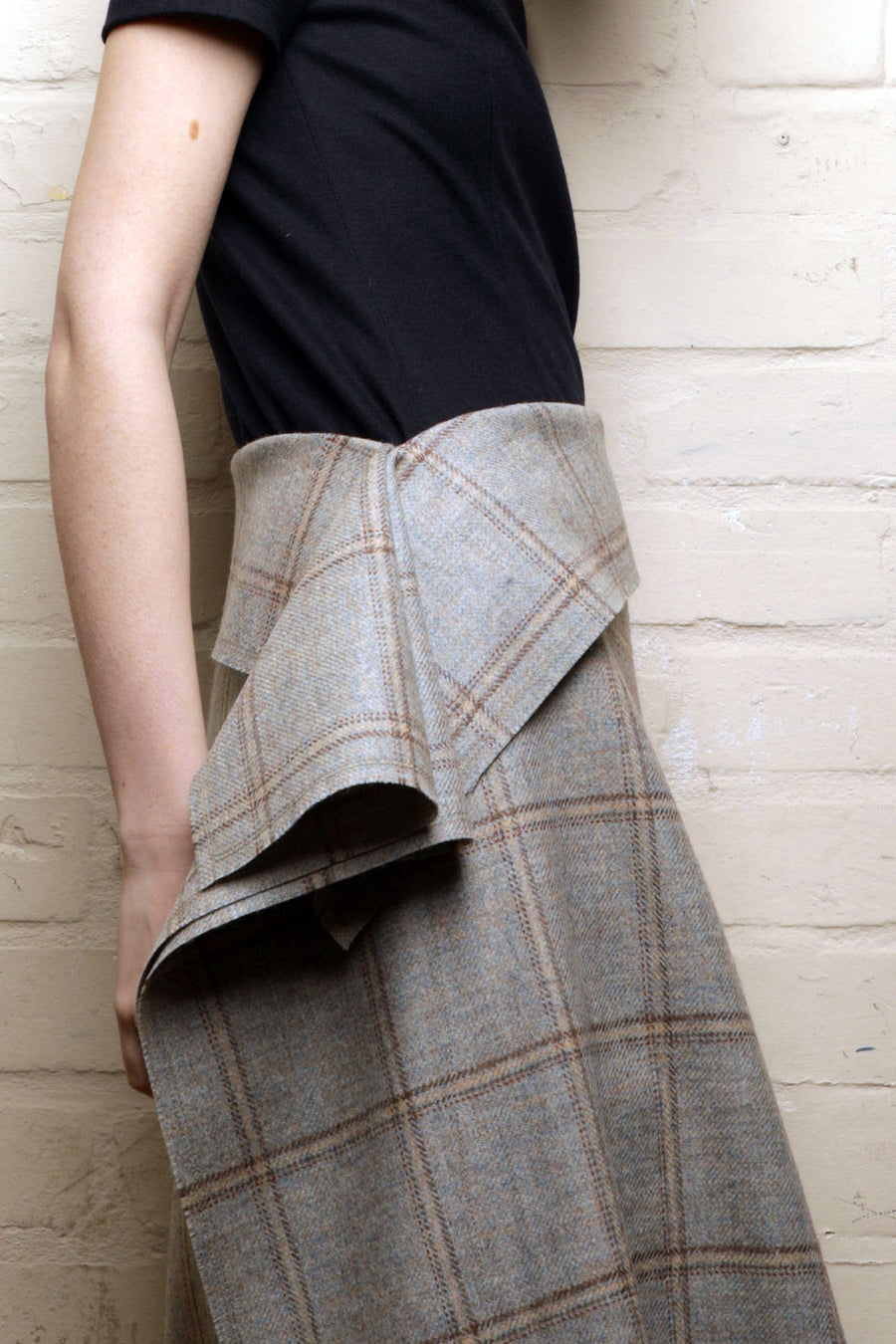 SALLY – CHECK TWEED DRAPED SKIRT